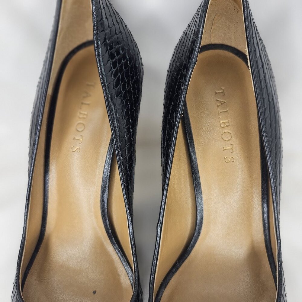 Talbots Snake Skin Leather Womens Peep Toe Pump/heel, 8M, Black - Picture 6 of 7